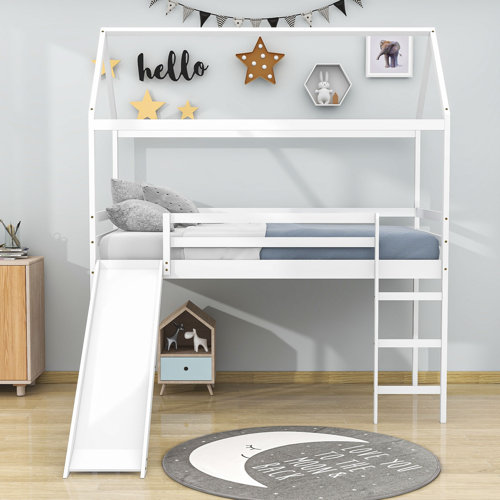 Harper Orchard Mcnelly Kids Wooden House Loft Bed with Slide & Reviews Wayfair